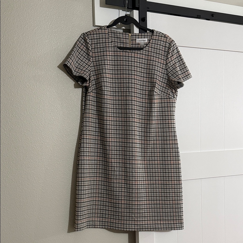 Calvin Klein Checkered Mini Dress - Black and Cream